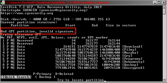 bad GPT partition invalid signature