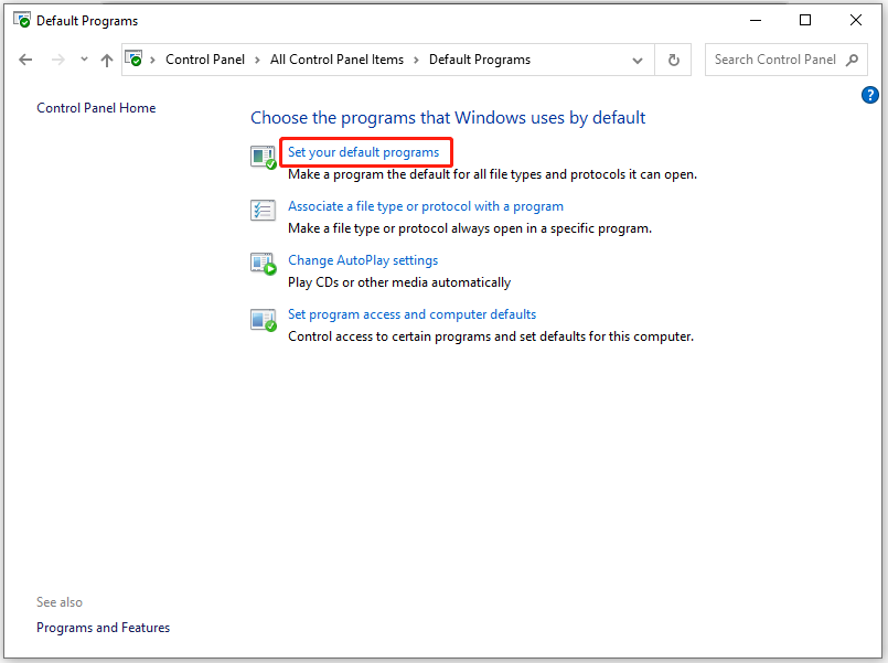 click Set your default programs