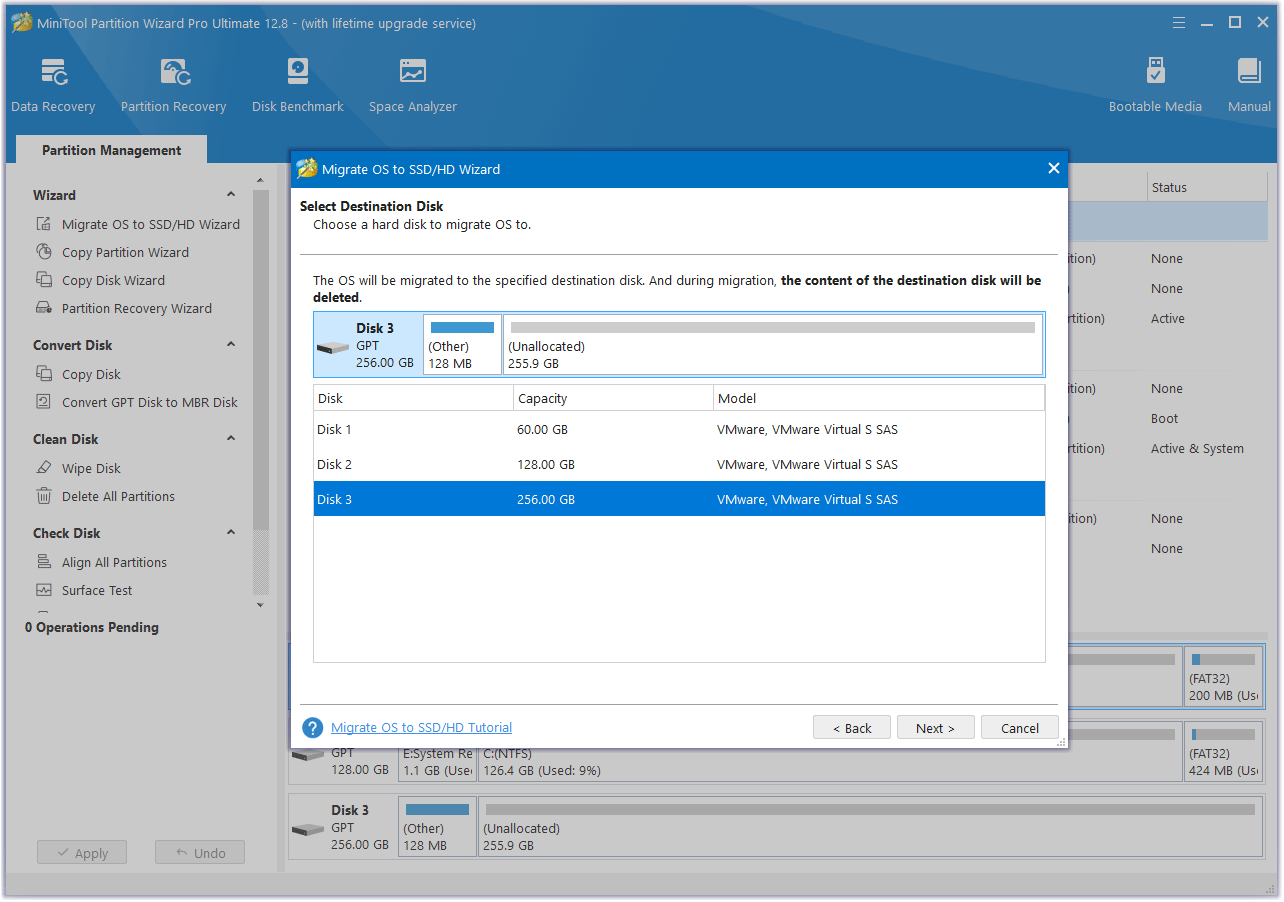 select the destination disk