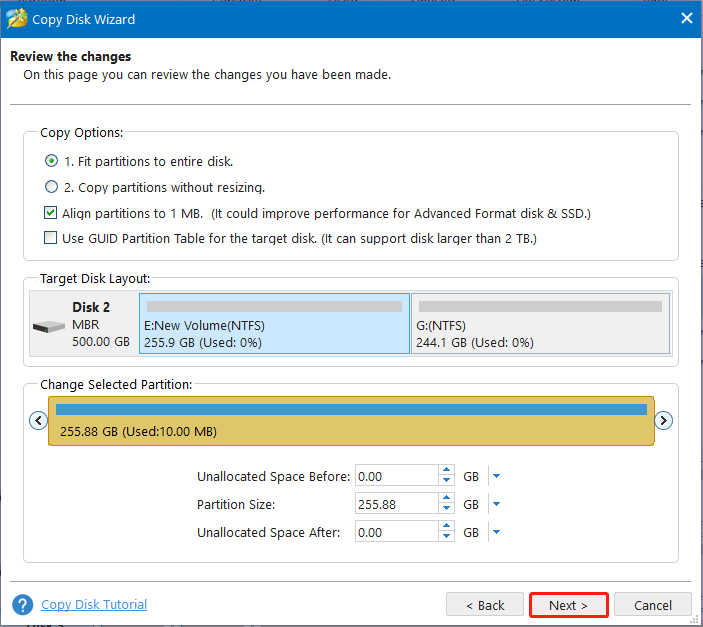 confirm copy options