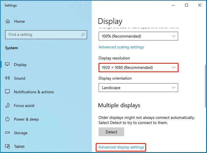 Click Advanced display settings