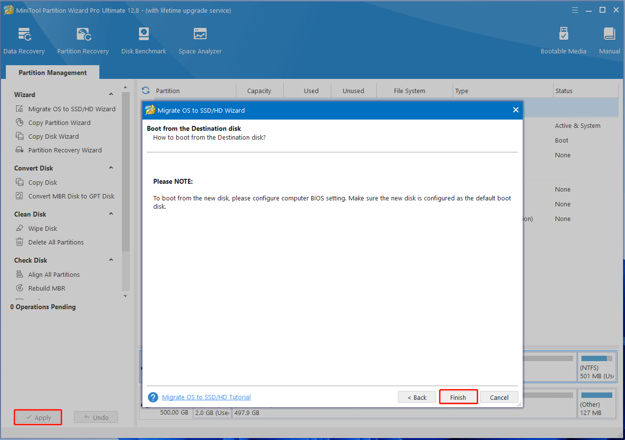apply the OS migration on MiniTool