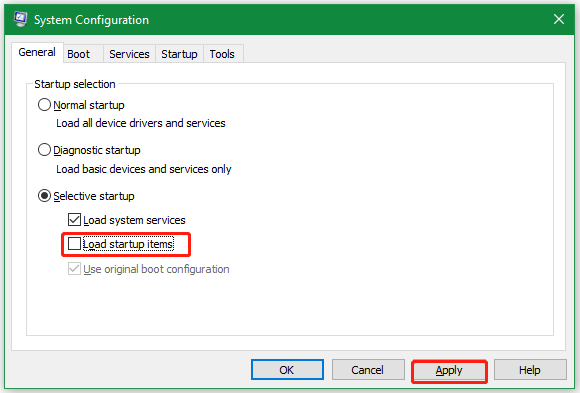 untick Load startup items