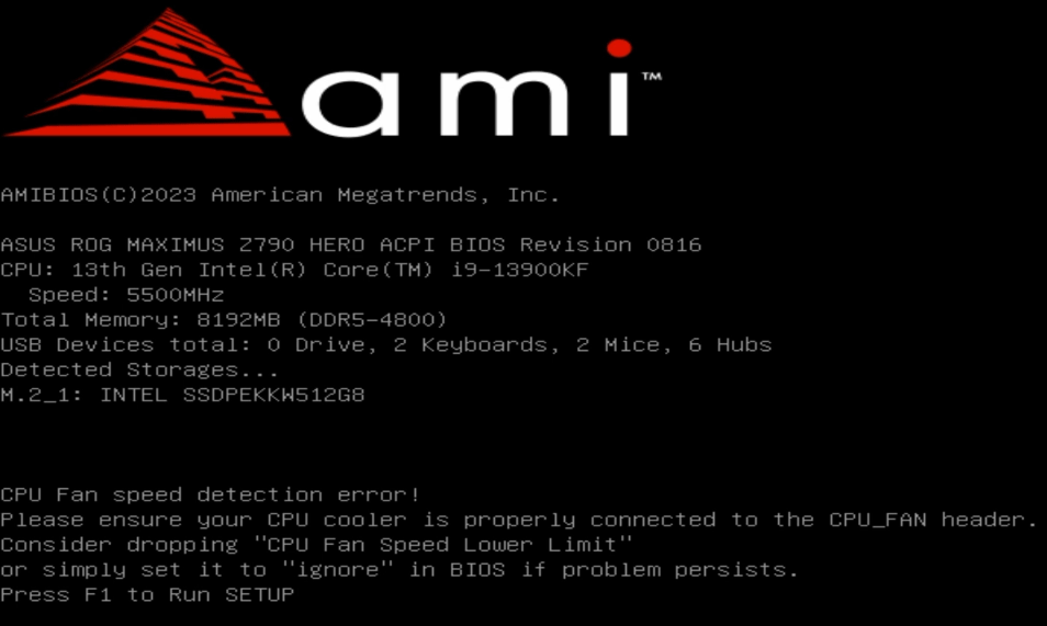 CPU fan speed error detected