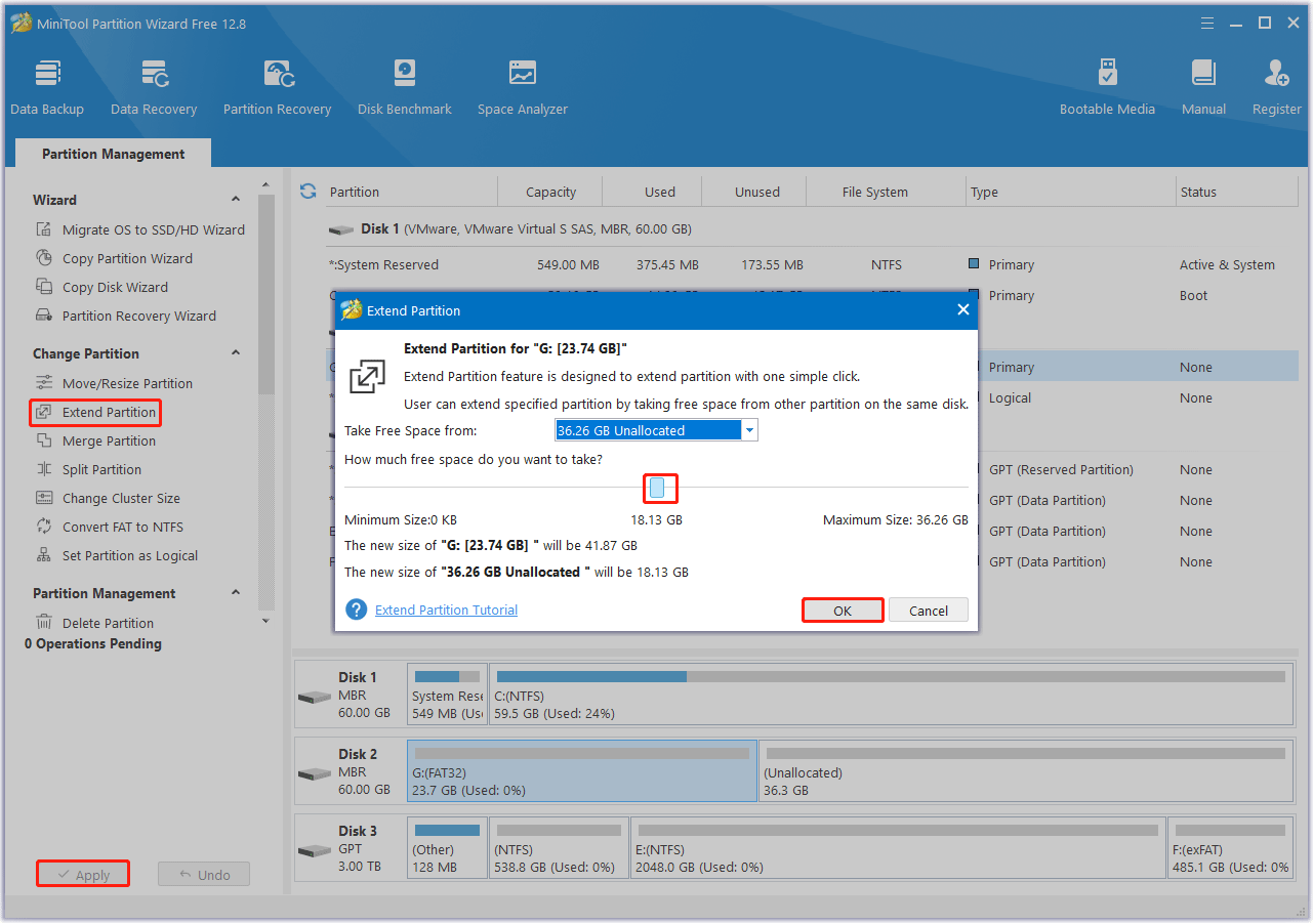 extend a partition with MiniTool Partition Wizard