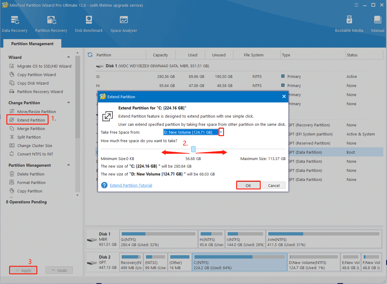 extend partition using MiniTool