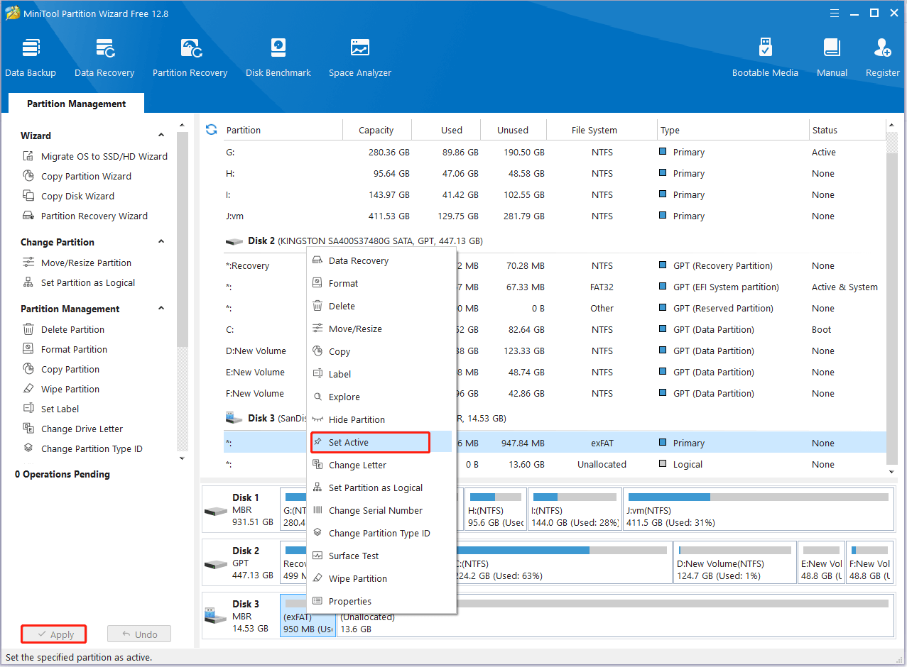 set partition as active using MiniTool