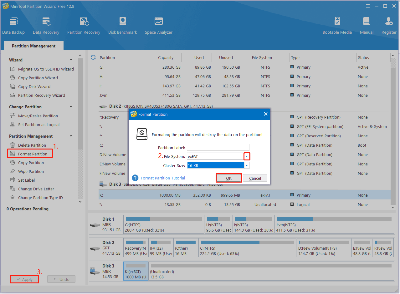 reformat the drive using MiniTool