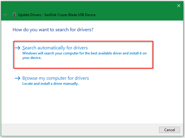 select Search automatically for drivers