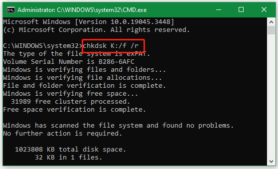 run CHKDSK in CMD