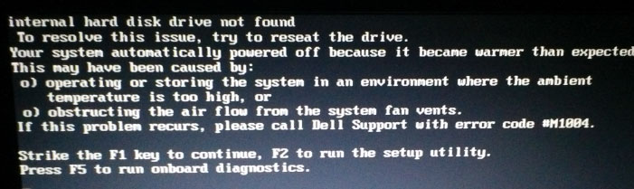hard drive not found Dell