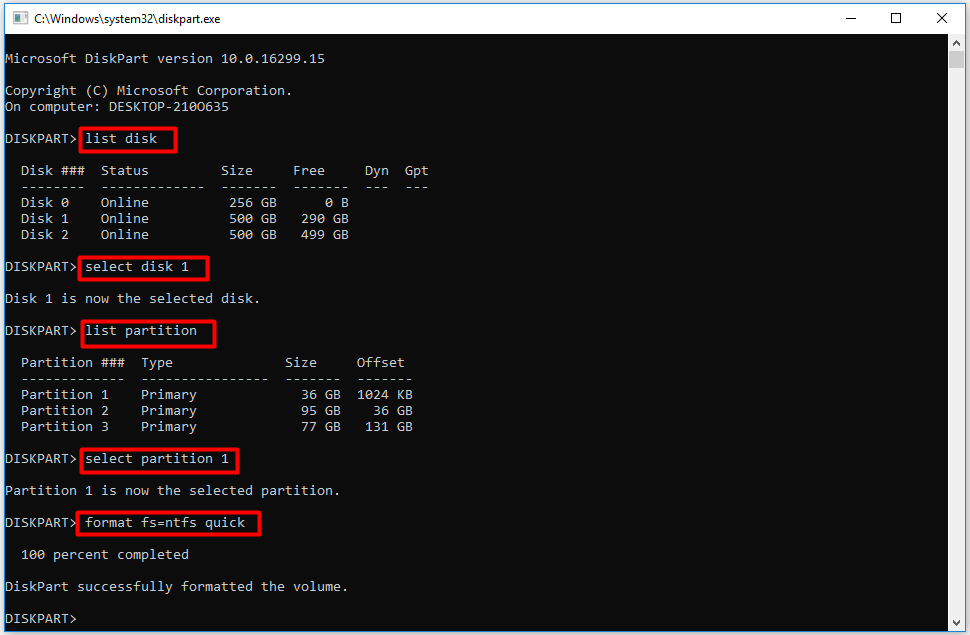 type format commands