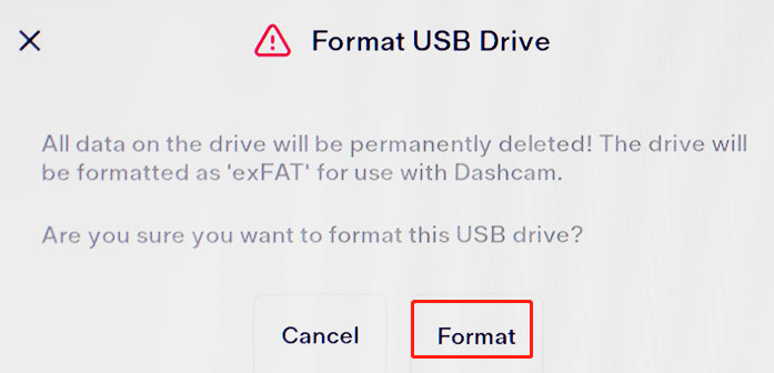 format USB drive on Tesla 