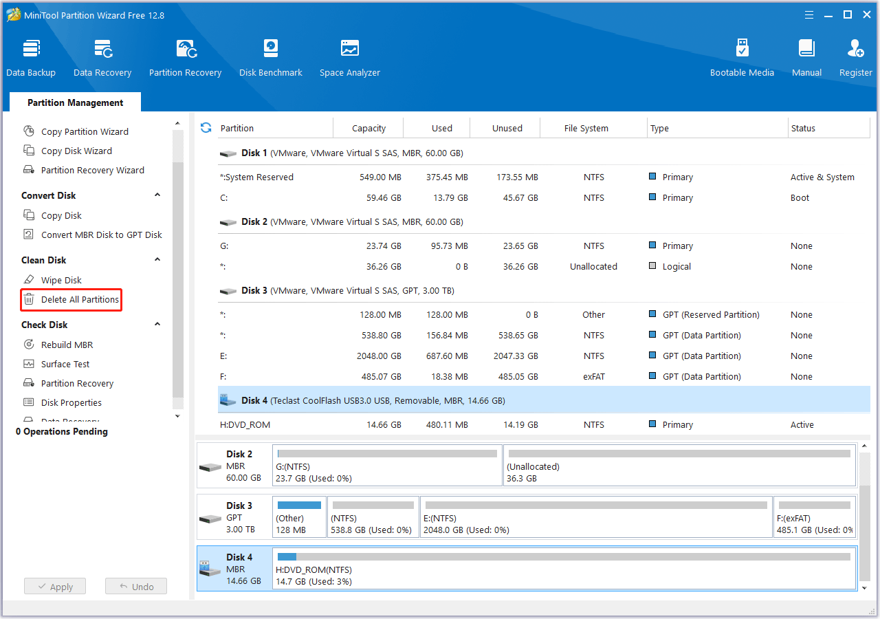 delete all partitions on the SD card