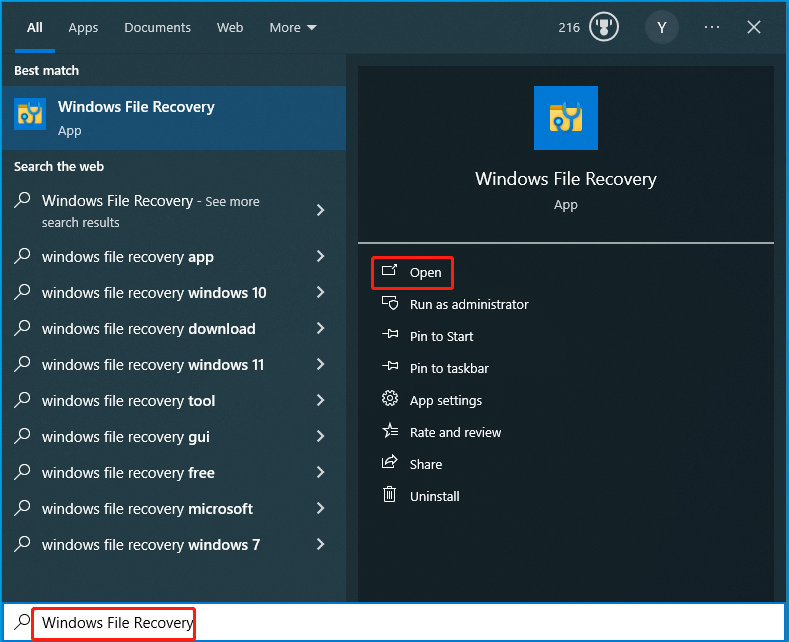 Open Windows File Recovery