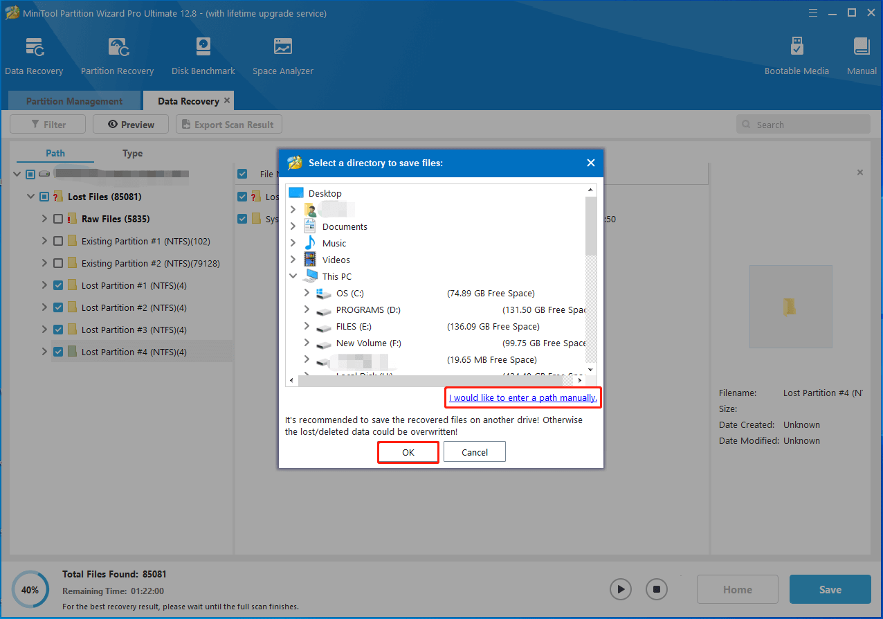 choose a directory to save files