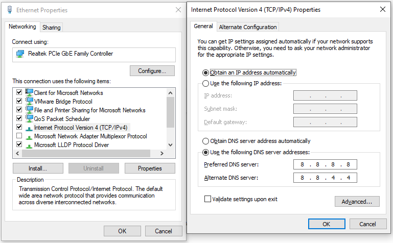 change the DNS address