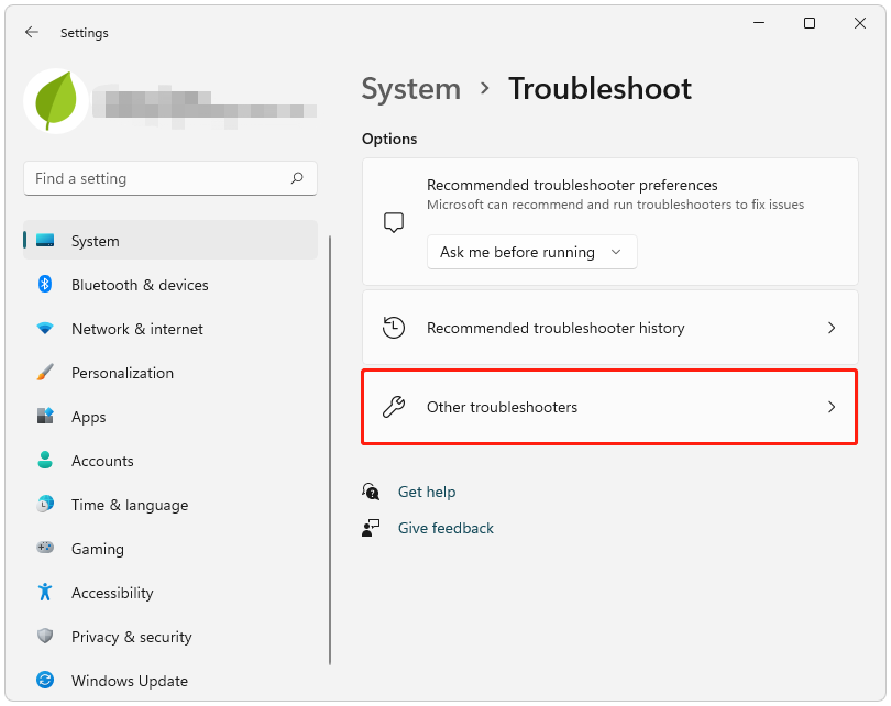 click Other troubleshooters