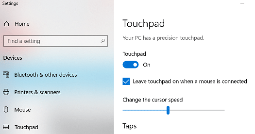 turn on or off touchpad