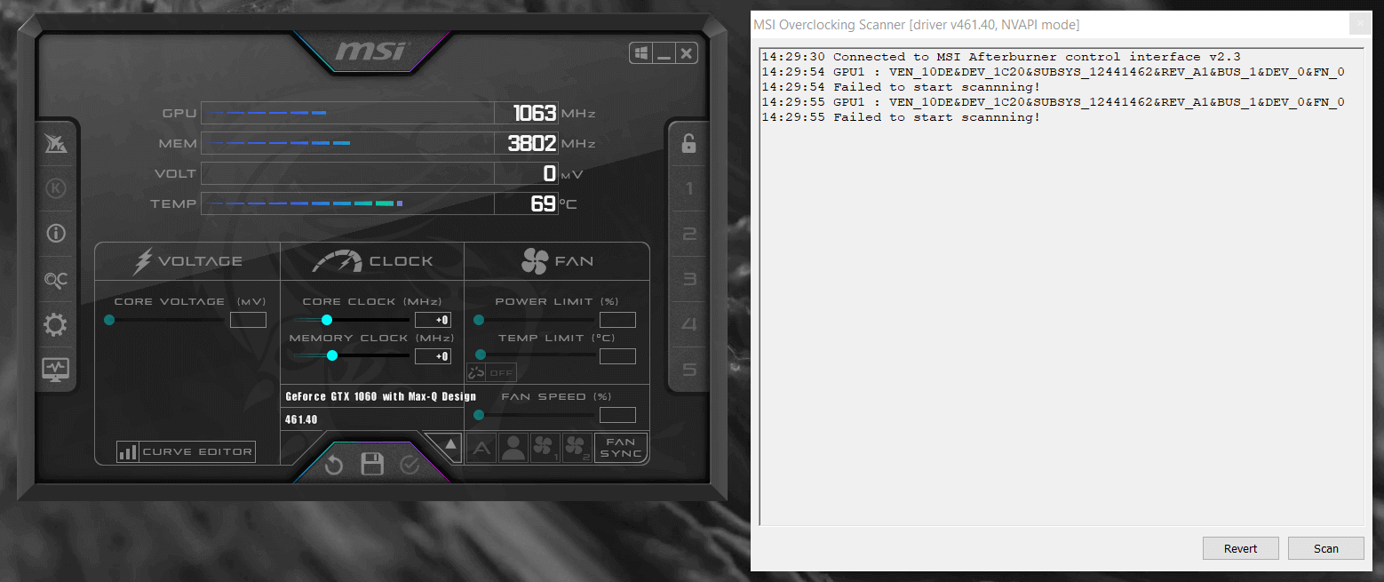 MSI Afterburner Failed to start scanning