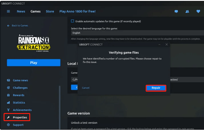 verify games files in Ubisoft