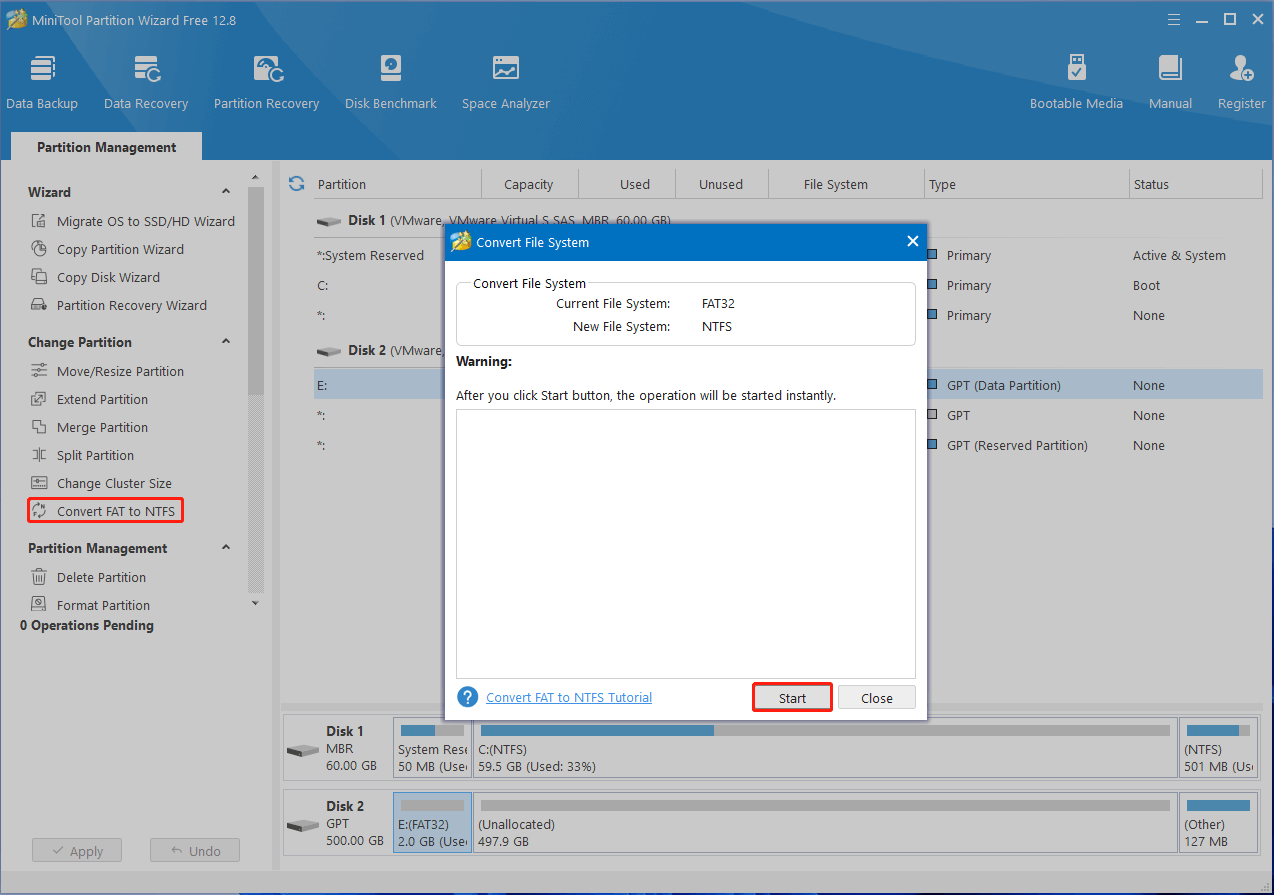 convert FAT32 to NTFS using MiniTool