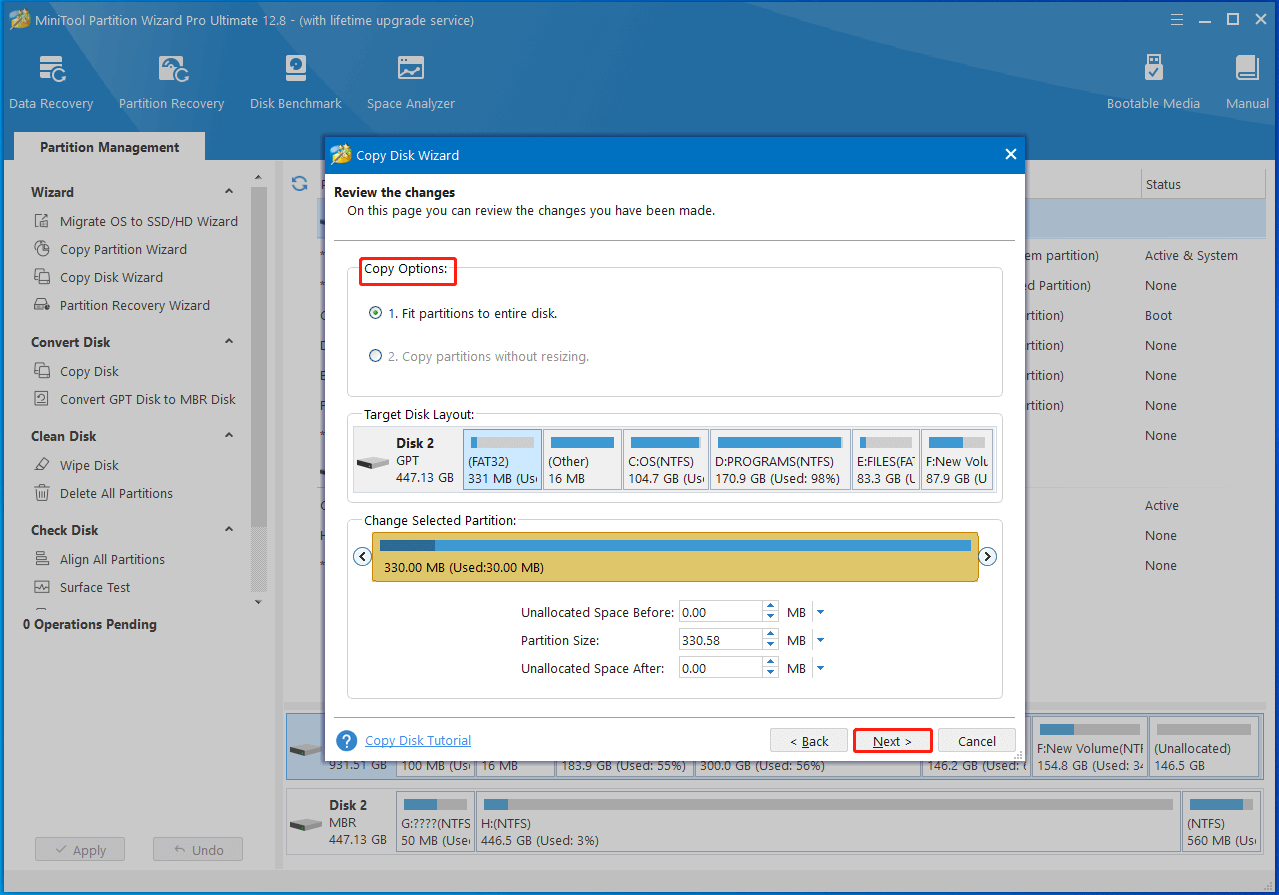 configure copy options