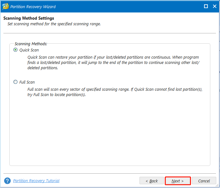 select Scanning method