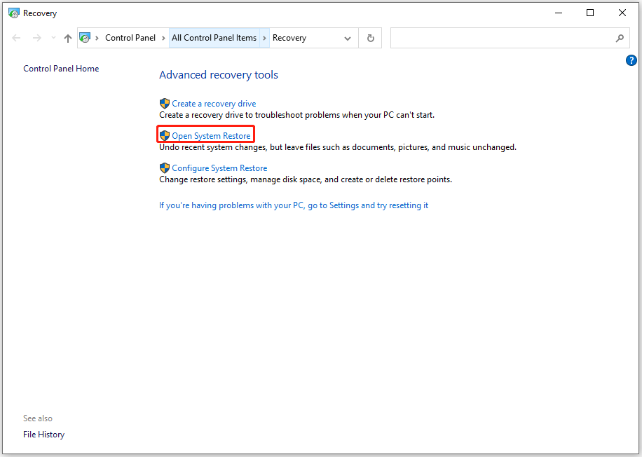 click Open System Restore