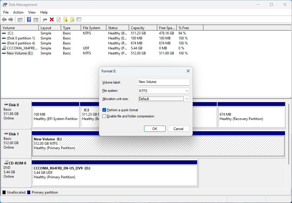 reformat LaCie hard drive for PC using Disk Management