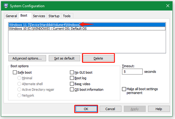 delete Windows 11 OS from System Configuration