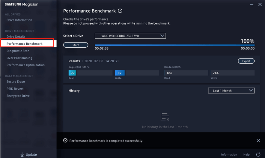 select Performance Benchmark on Samsung Magician