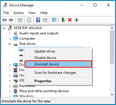 Select Uninstall device