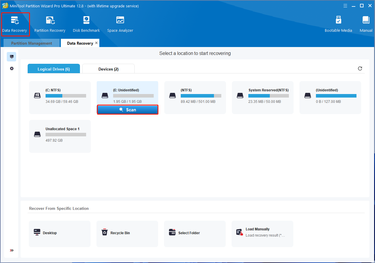 click Data Recovery on MiniTool