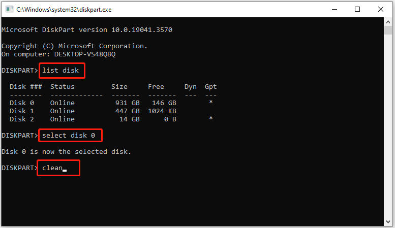 type and execute commands