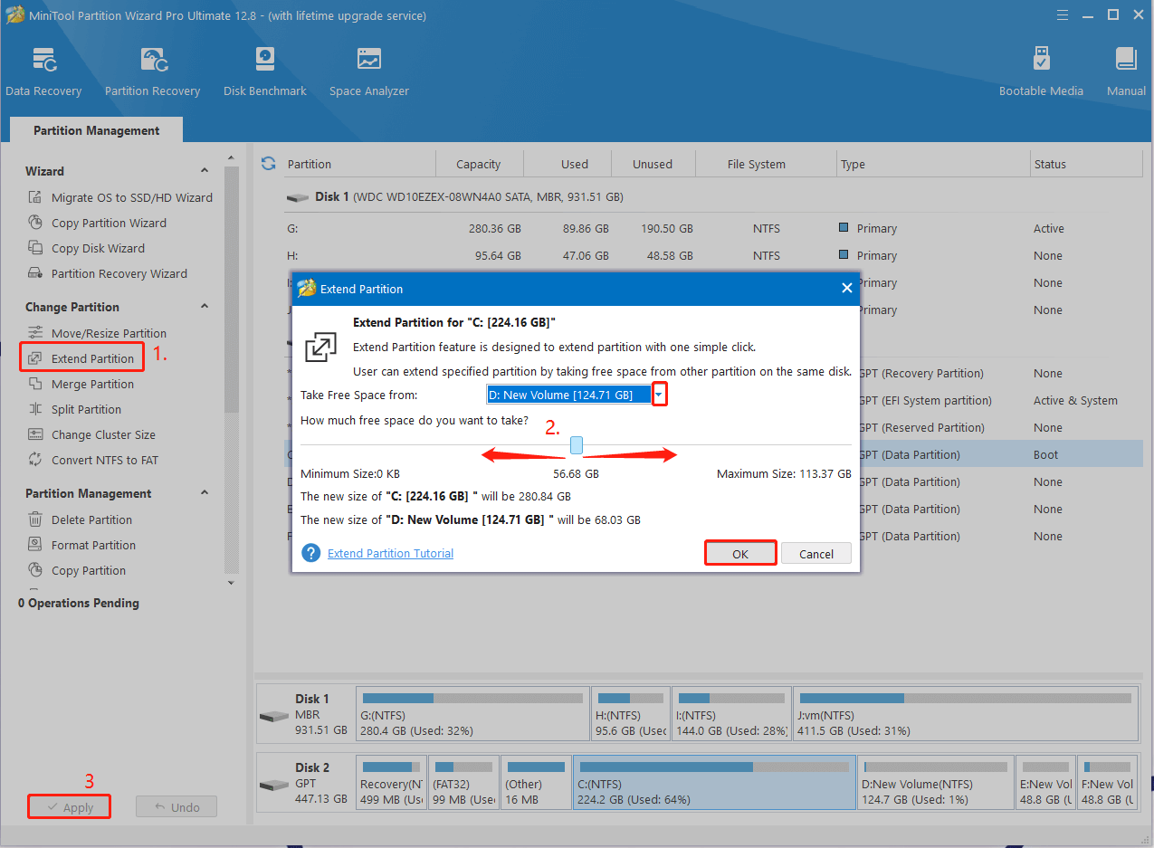 extend the C drive using MiniTool