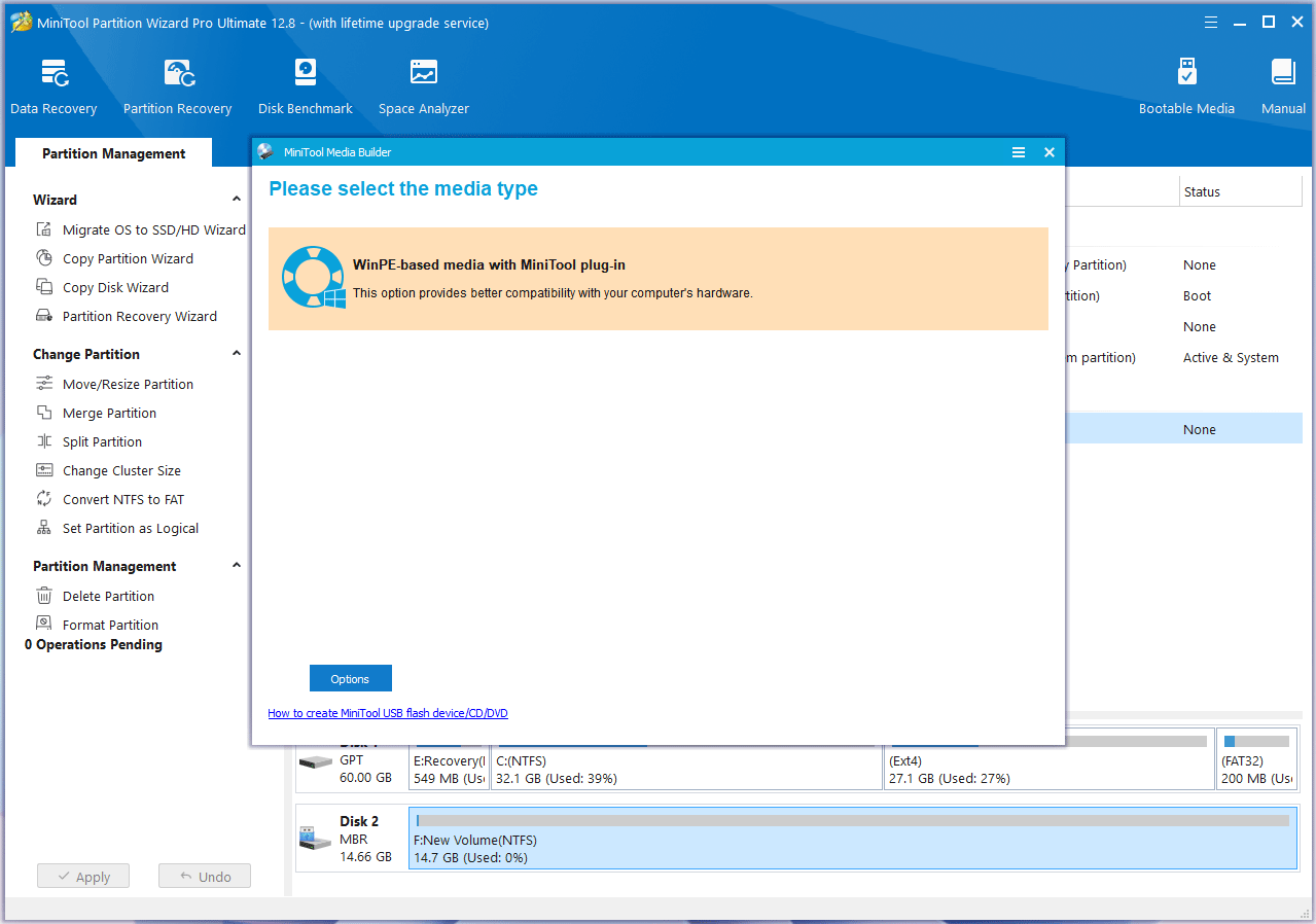 WinPE-based media with MiniTool plugin