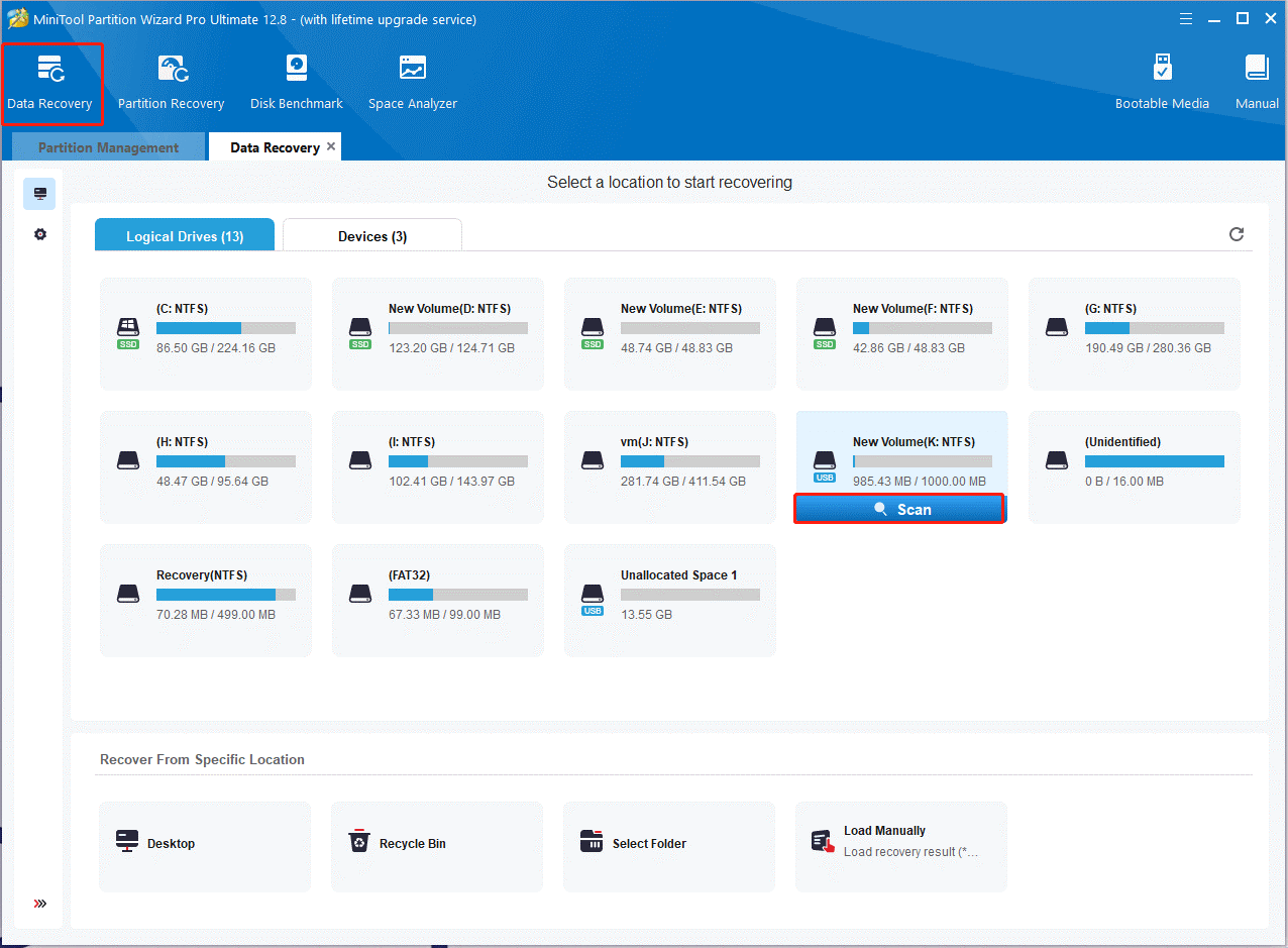 click Data Recovery on MiniTool