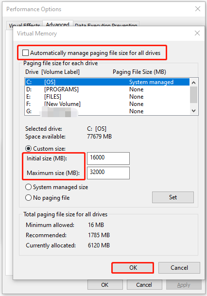 configure custom size