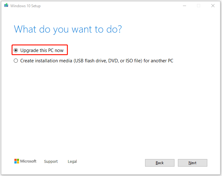 select Upgrade this PC now