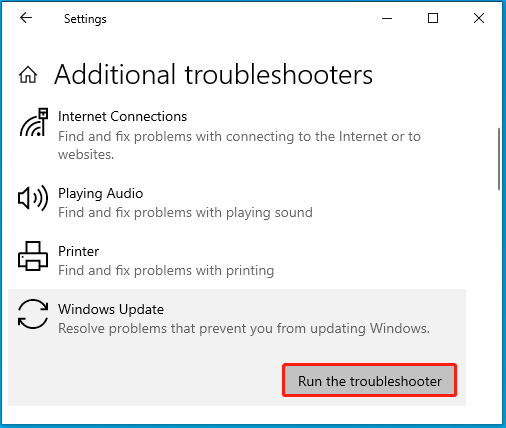 Run the Windows Update troubleshooter