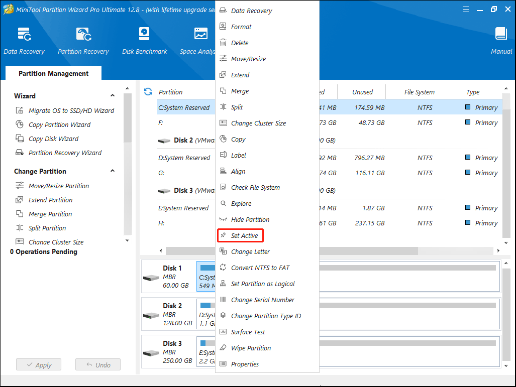 set partition active