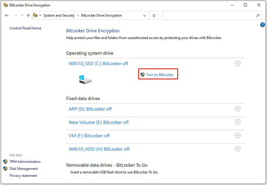 click Turn on BitLocker