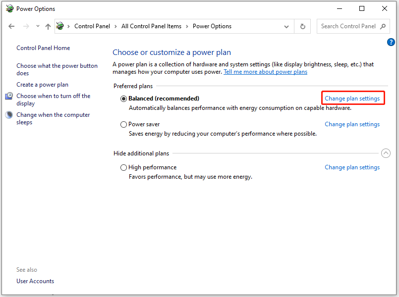 tap Change plan settings