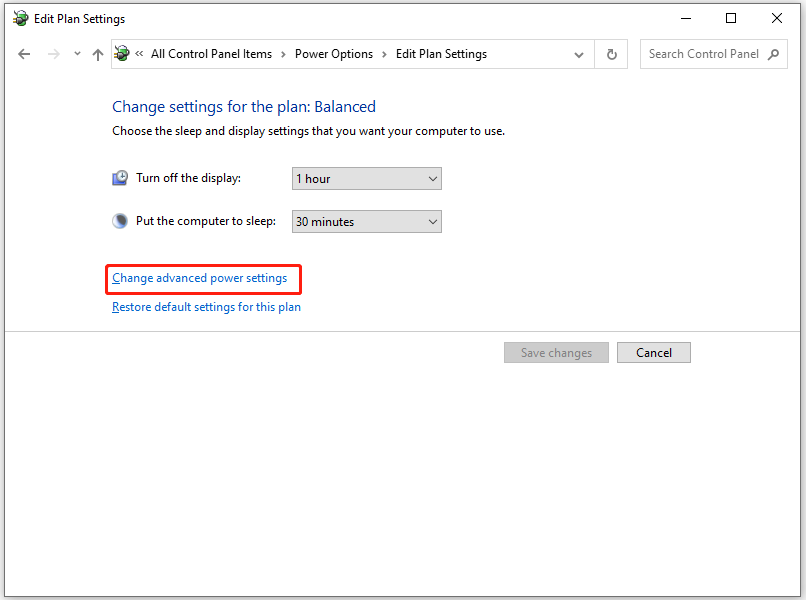 click Change advanced power settings