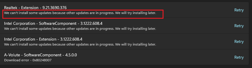 cannot install some updates error