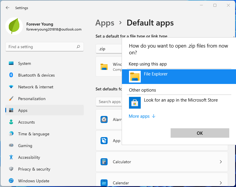 default app for ZIP files