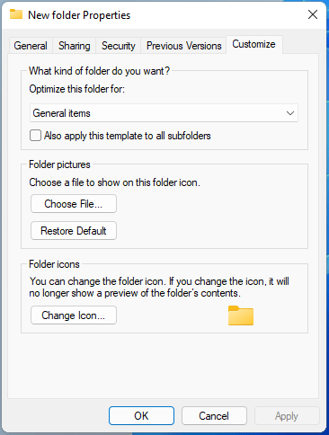 folder properties customize tab