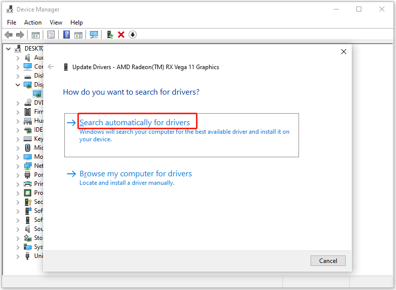 click Search automatically for drivers