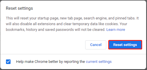 reset settings on Google Chrome